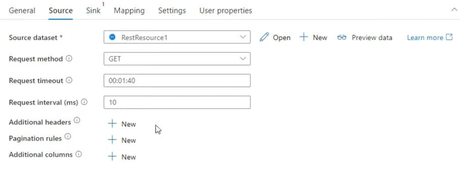 REST API to Azure - Source Request Settings